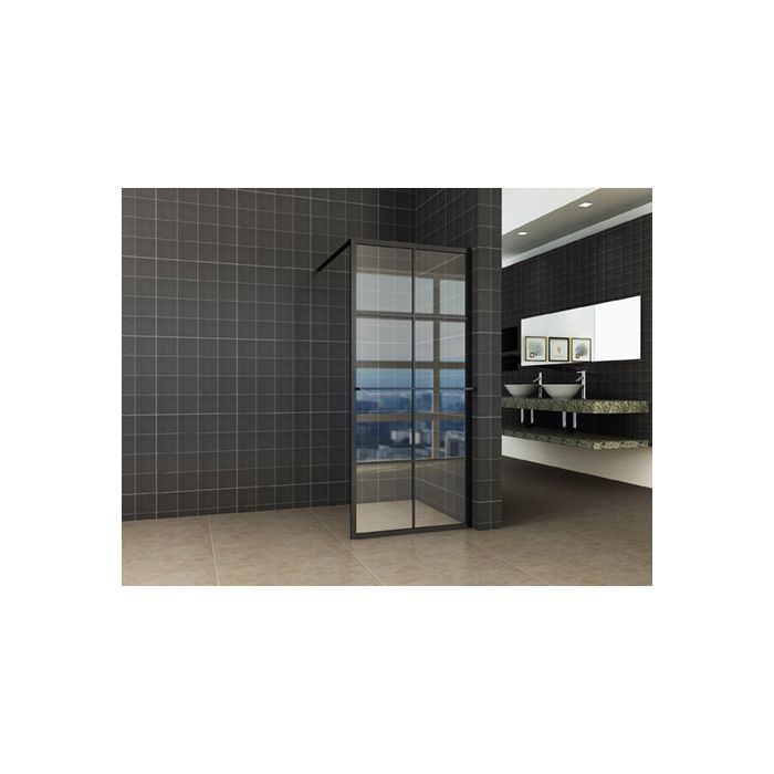Wiesbaden Maaz inloopdouche met raster en handdoekhouder 10mm nano 100 cm x 200 cm mat zwart