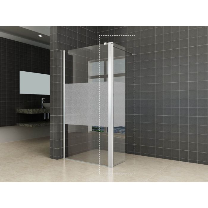 Wiesbaden Zijpaneel 35 x 200 cm met scharnierprofiel links chroom met 10 mm NANO ged.matglas