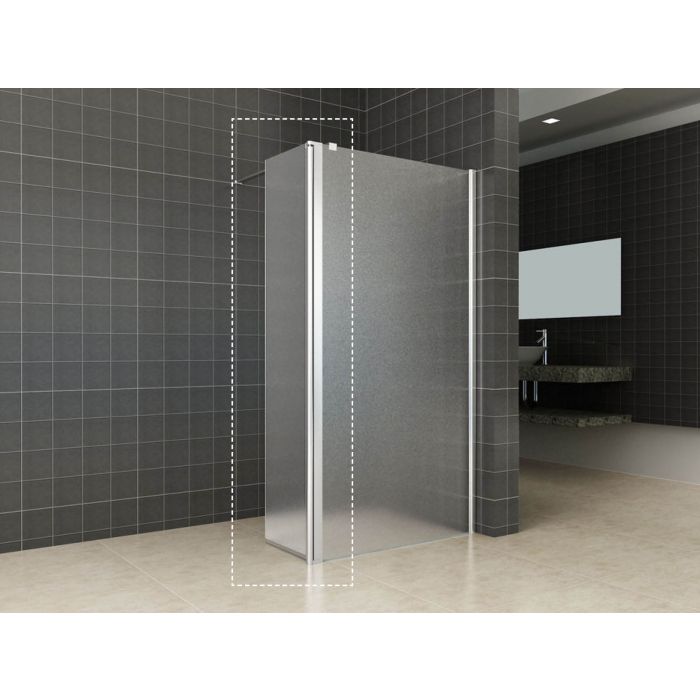 Wiesbaden Zijpaneel 35 x 200 cm met scharnierprofiel rechts chroom met 10 mm NANO geheel matglas