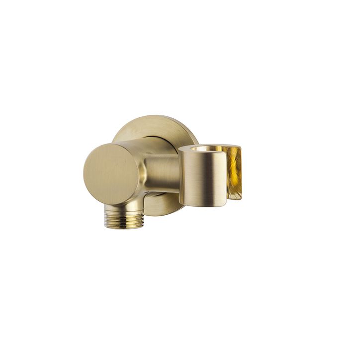 Wiesbaden Wandaansluitbocht met kantelbare handdouchehouder rond 1/2" geborsteld messing