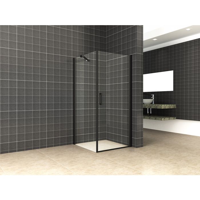 Wiesbaden Uni douchecabine draaideur met zijwand 90x90 cm mat zwart met helder glas 8mm NANO