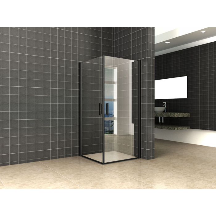 Wiesbaden Uni douchecabine met 2 draaideuren 90x90 cm mat zwart met helder glas 8mm NANO