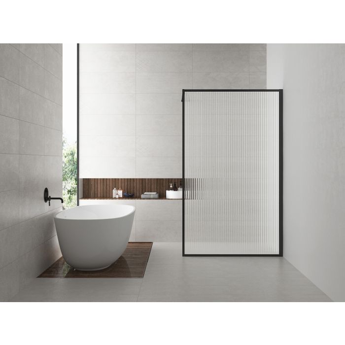 Wiesbaden Square inloopdouche 1200x2000 8mm nano geribbeld helder glas/mat zwart